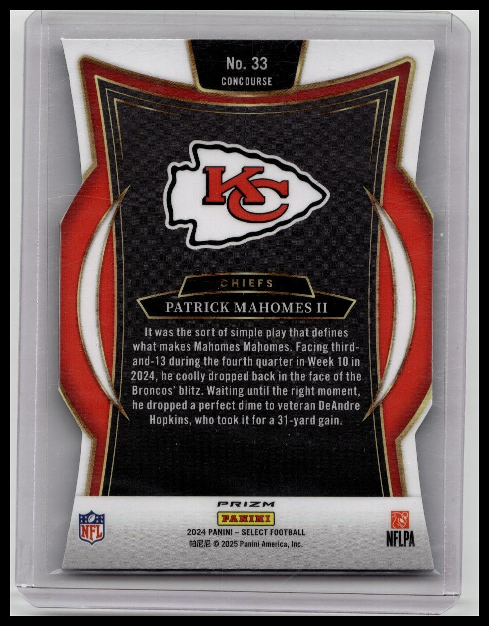 2024 Panini Select Patrick Mahomes II Concourse Silver Die Cut Prizm #33 Chiefs