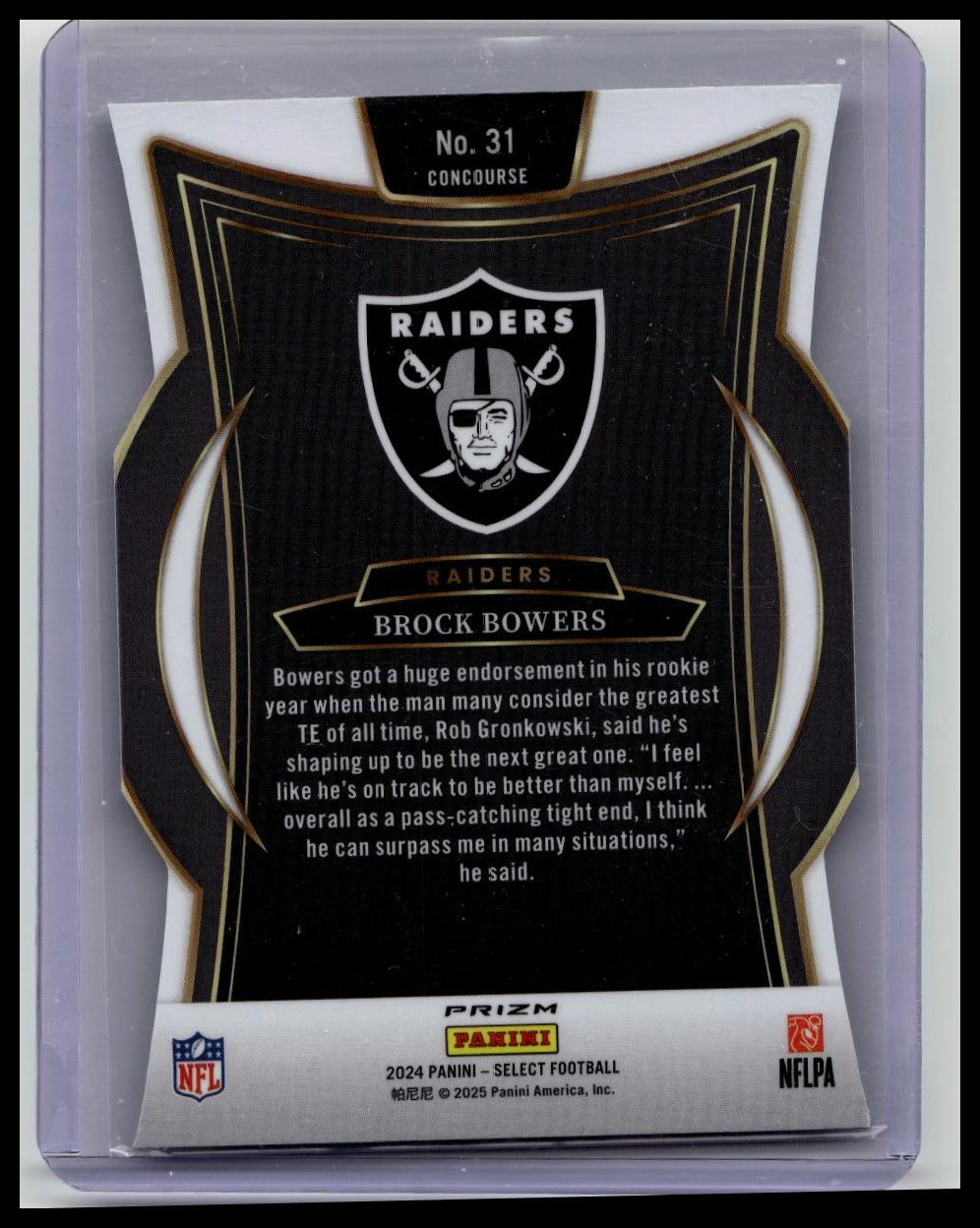 2024 Panini Select Brock Bowers RC Concourse Silver Die Cut Prizm #31 Raiders