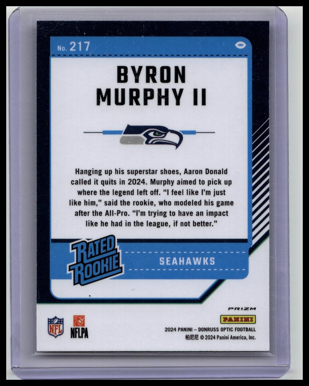 2024 Donruss Optic Byron Murphy II Rated Rookie Rockets Prizm #217 Seattle Seahawks