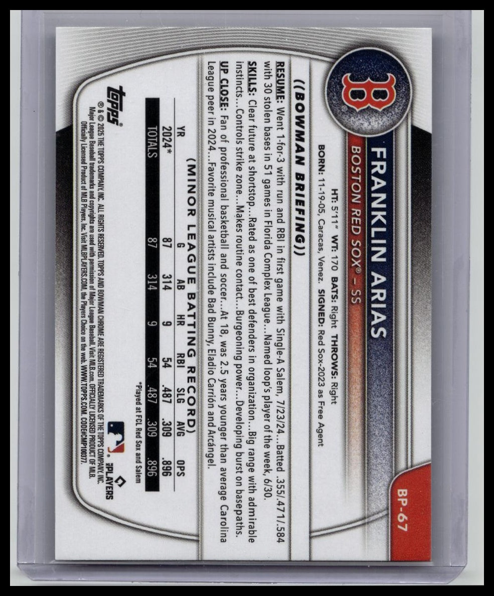 2025 Bowman - Franklin Arias #BP-67 Bowman Retro Logo Pattern Foil SSP