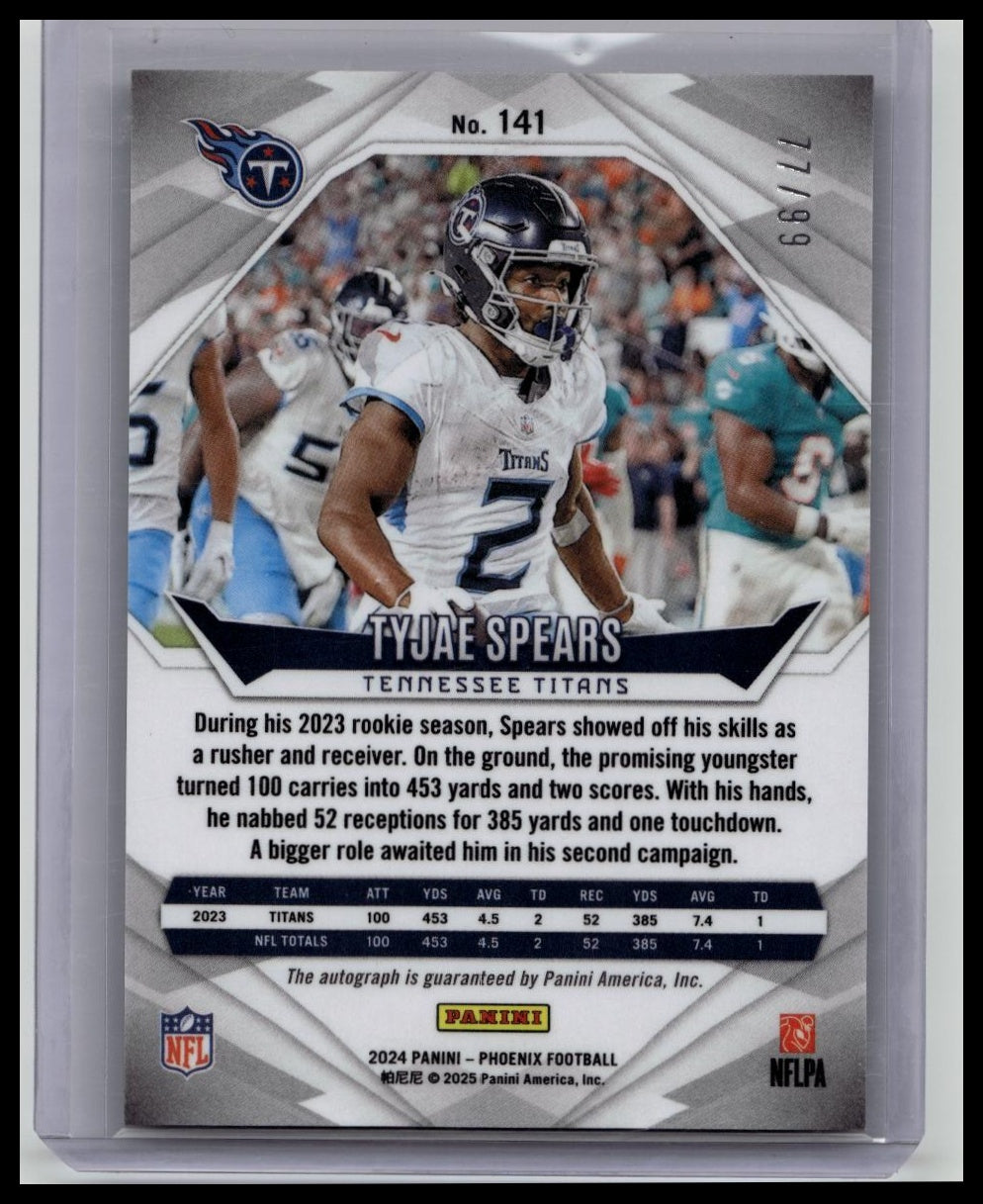 2024 Panini Phoenix Red/99 Auto Tyjae Spears #141 Tennessee Titans