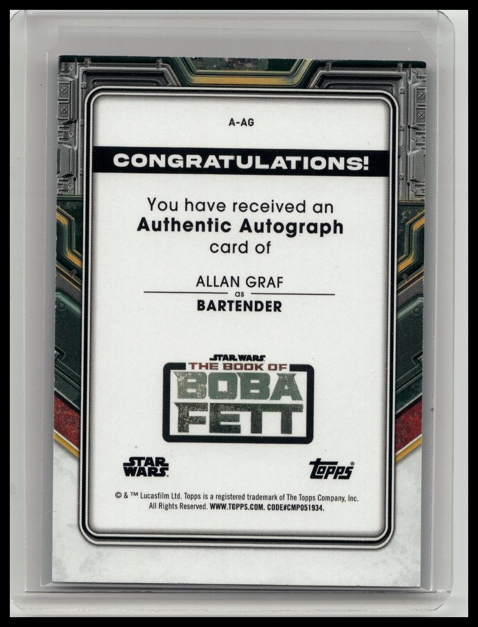 2022 Topps Star Wars The Book of Boba Fett Allan Graf as Bartender #A-AG Auto