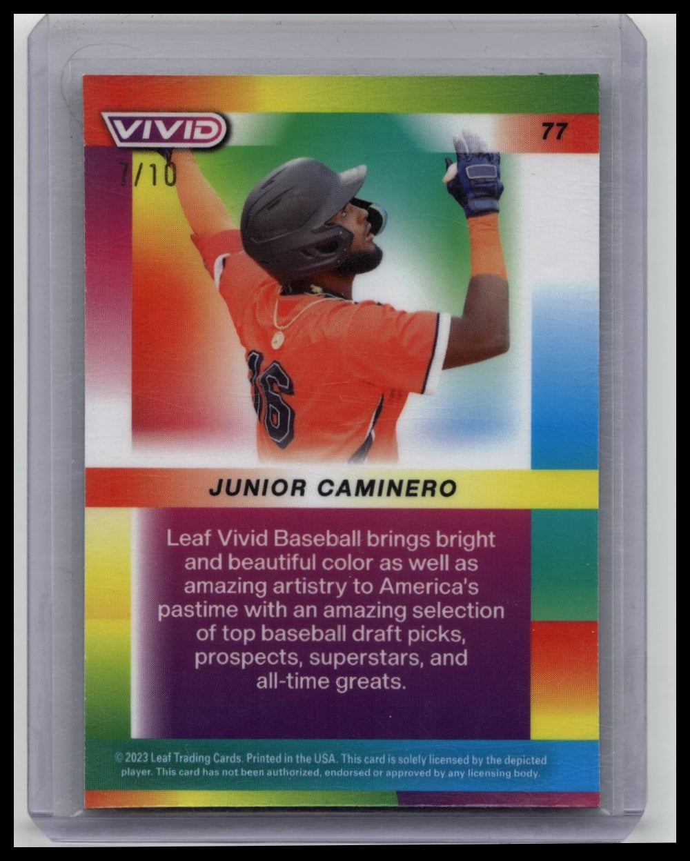 Junior Caminero 2023 Leaf Vivid Baseball XRC Rookie Yellow /10