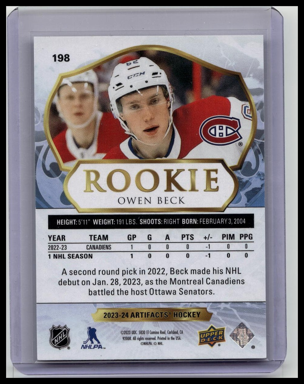 2023-24 Upper Deck Artifacts Emerald Rookie Owen Beck 10/99