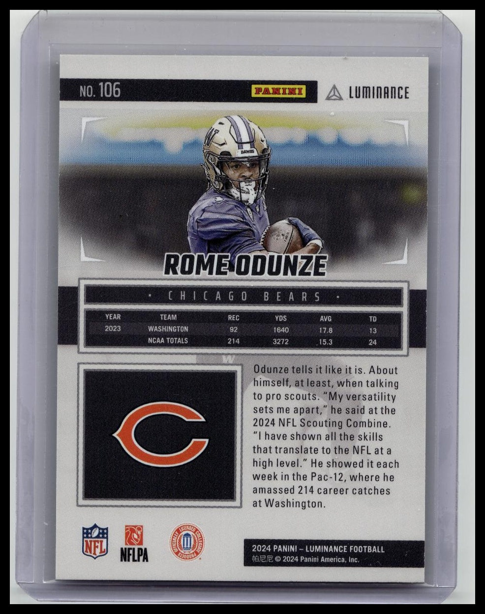 2024 Panini Luminance Rome Odunze Rookie Yellow /299