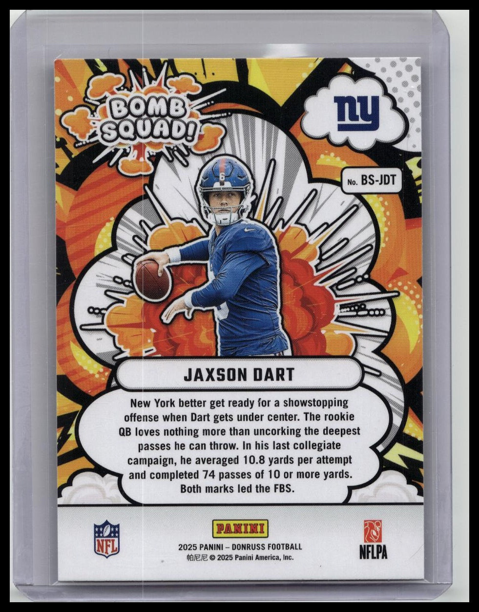Jaxson Dart 2025 Panini Donruss Football Bomb Squad! RC BS-JDT Giant