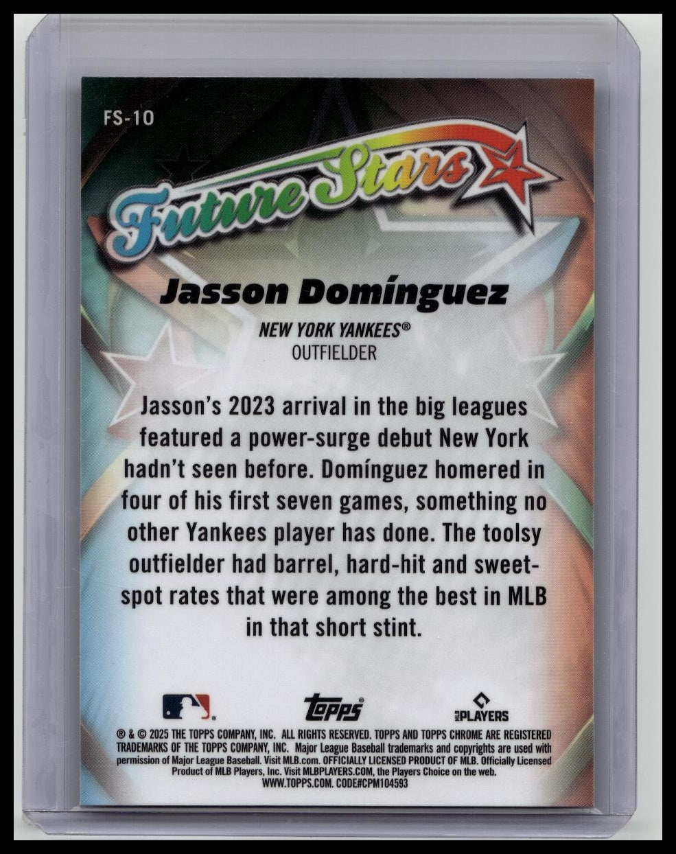 JASSON DOMINGUEZ 2025 TOPPS CHROME LOGOFRACTOR FUTURE STARS GREEN /99