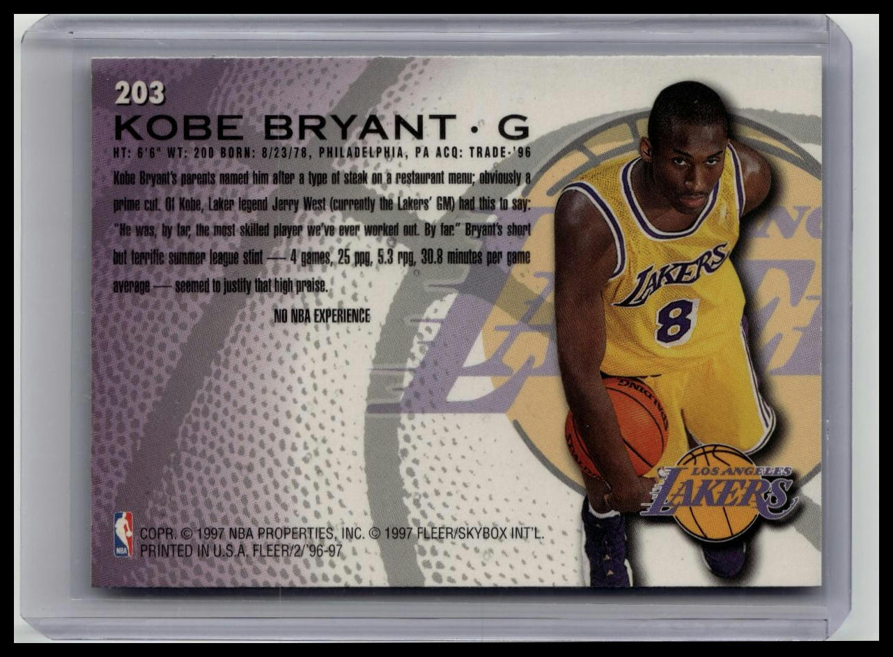 Kobe Bryant 1996-97 Fleer Rookie Card #203