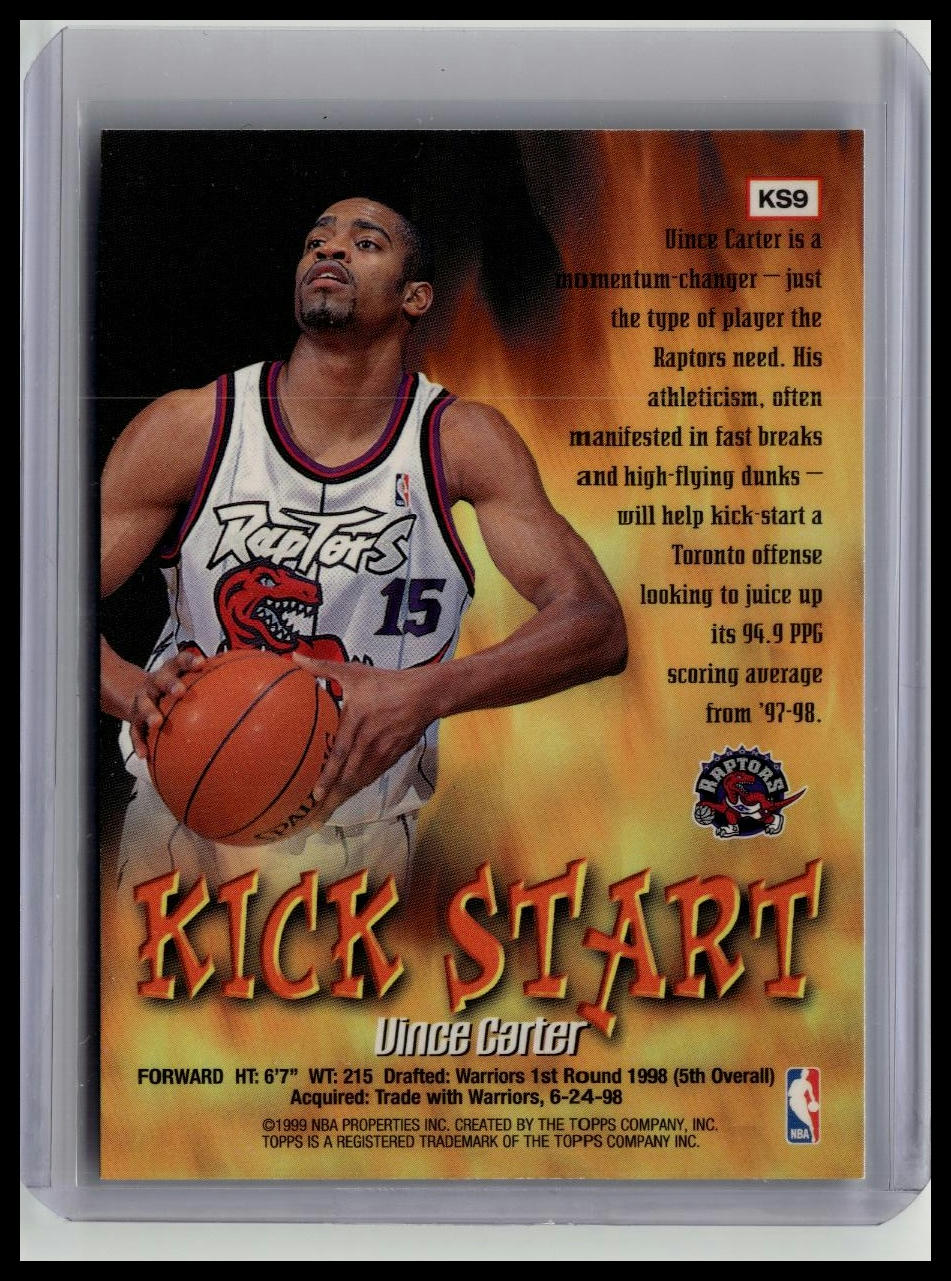 VINCE CARTER 1998-99 TOPPS BASKETBALL ROOKIE KICK START RAPTORS RC