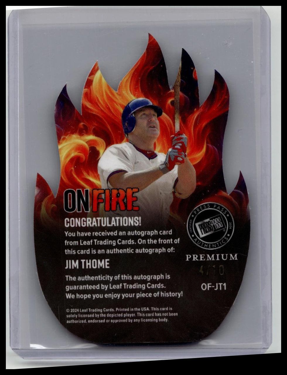 2024 Leaf Press Pass Jim Thome OF-JT1 On Fire Die-Cut Auto /10 Cleveland Indians