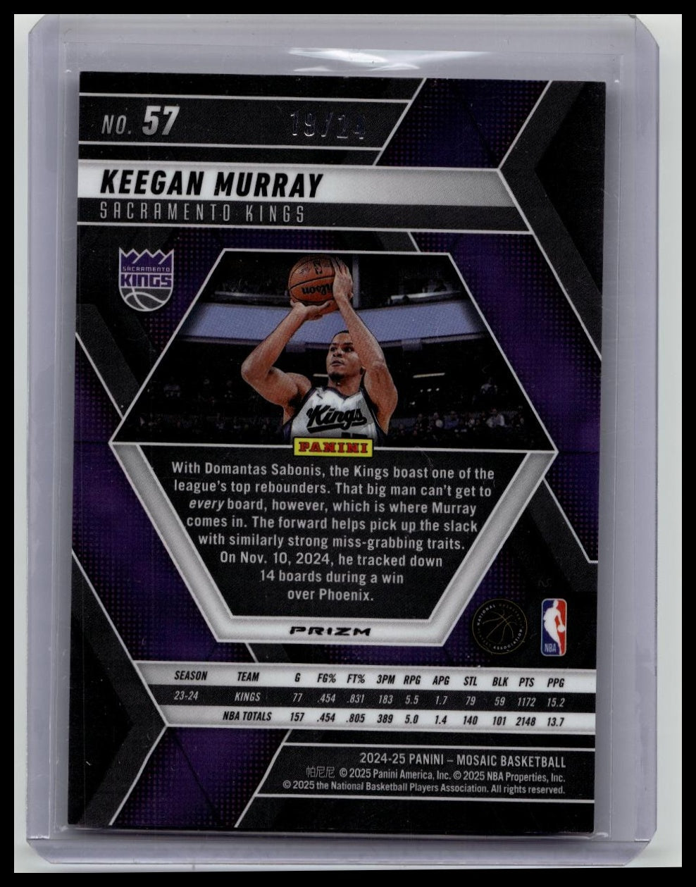 2024-25 Panini Mosaic Purple Snakeskin Mosaic #57 Keegan Murray /24