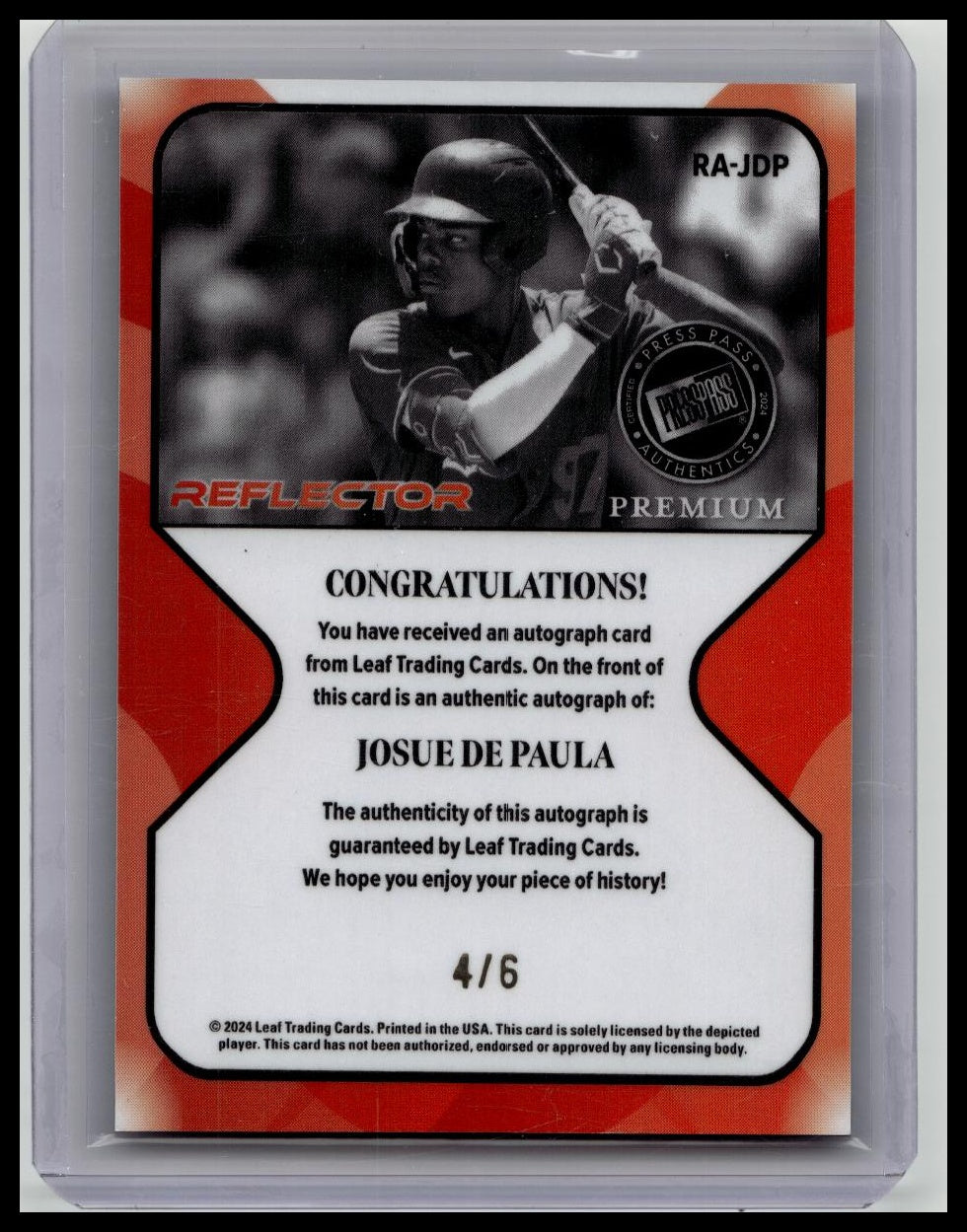 2024 Leaf Press Pass Premium - Auto - Autograph - Josue De Paula 4/6