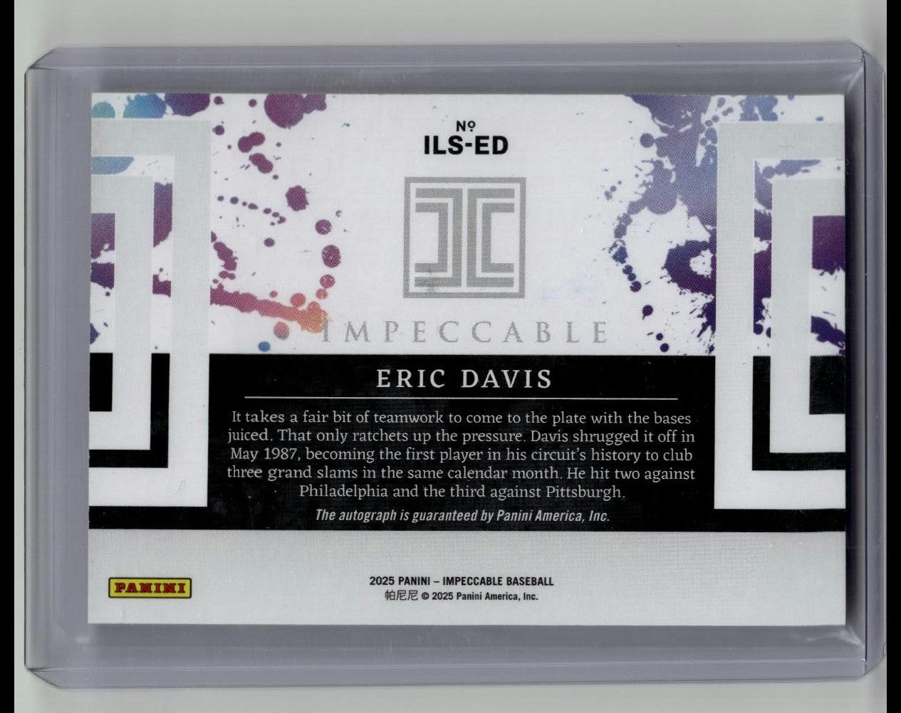 2025 Panini Impeccable Leaders Eric Davis Auto /87 Reds 3 Grand Slams SP