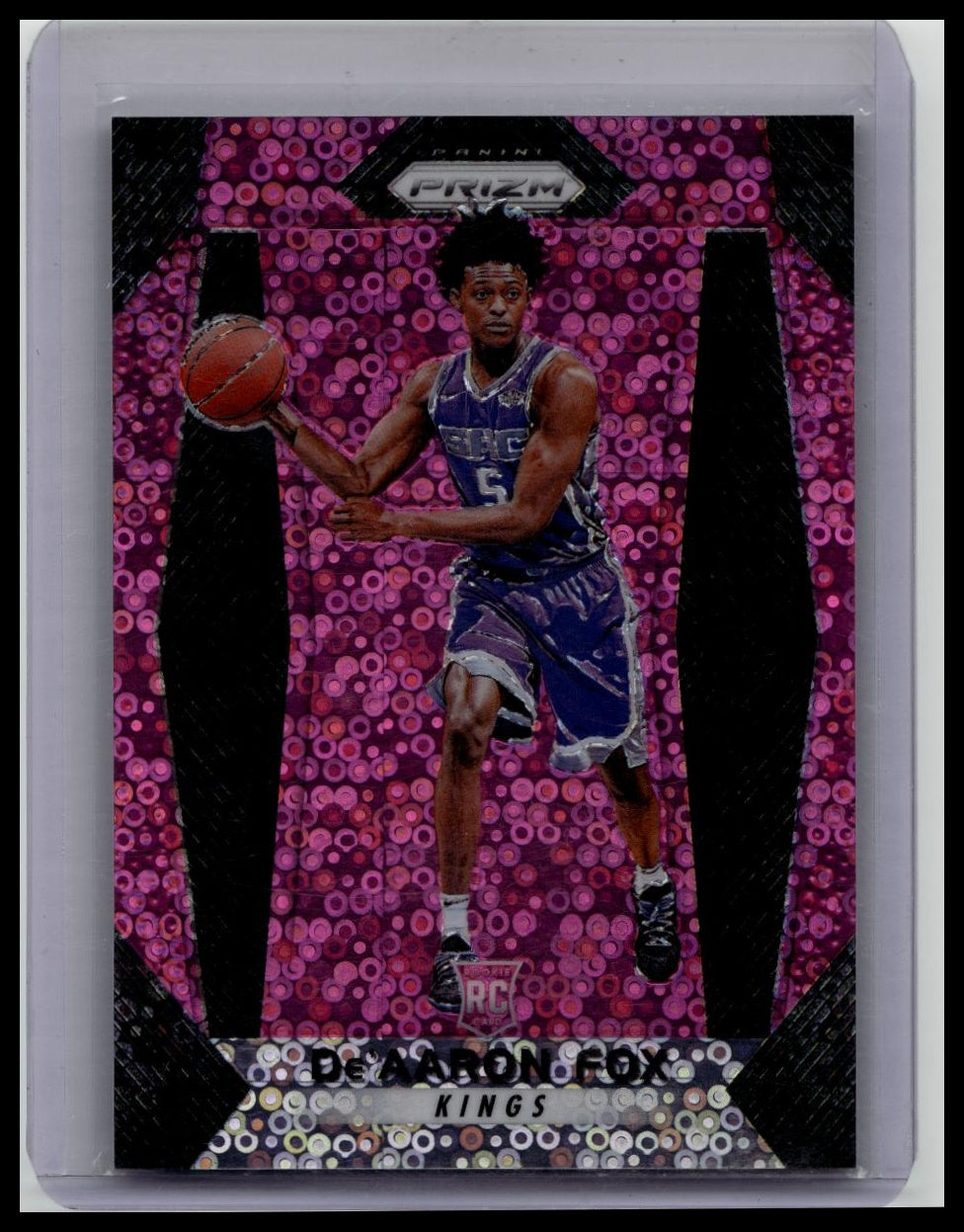 2017 PANINI PRIZM FAST BREAK PRIZM-PINK #24 DE'AARON FOX ROOKIE RC #/50