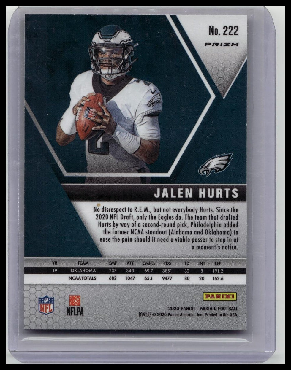2020 Mosaic Jalen Hurts RC Prizm Camo Pink Rookie #222 Eagles