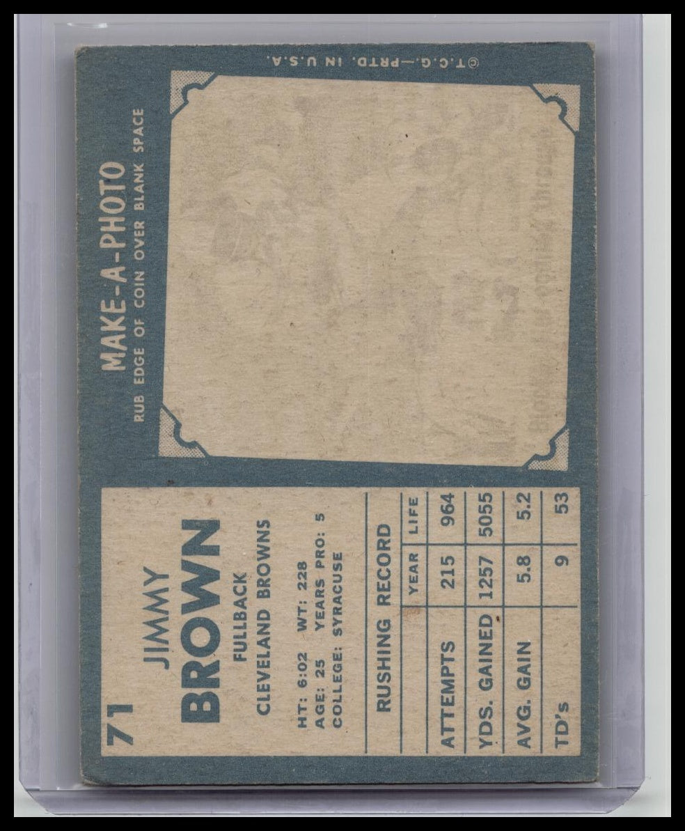 1961 TOPPS JIMMY BROWN FOOTBALL CARD #71
