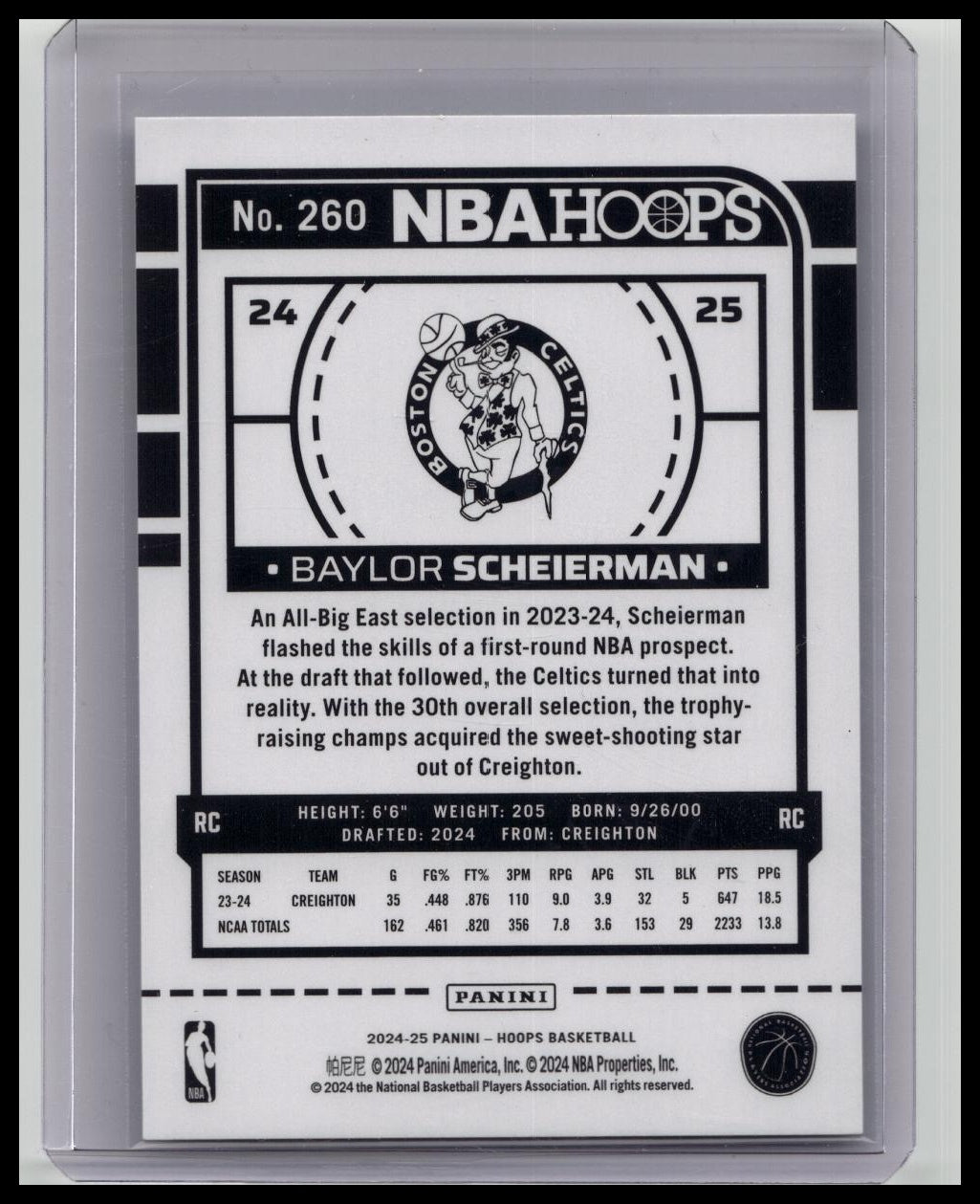 Baylor Scheierman 2024-25 Panini NBA Hoops Rookies Artist Proof RC #260 /25