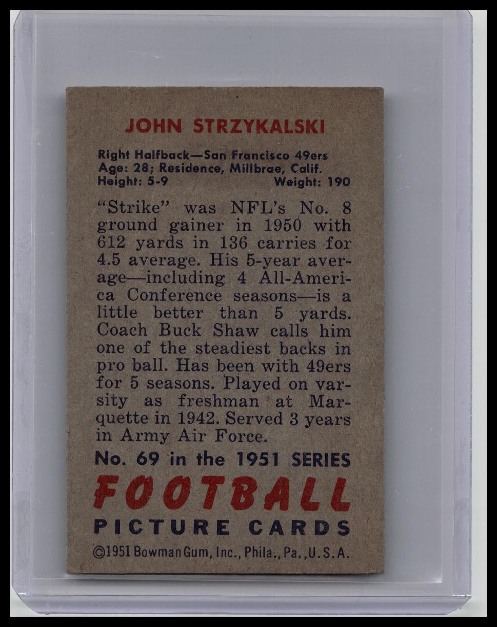 1951 Bowman JOHN STRZYKALSKI San Francisco 49ers #69