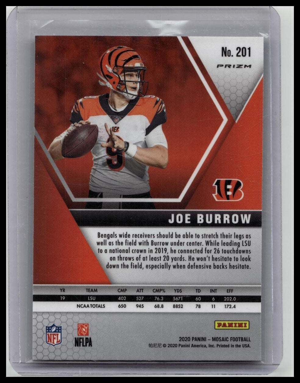 2020 Mosaic Joe Burrow Rookie NFL Green Mosaic Prizm RC #201