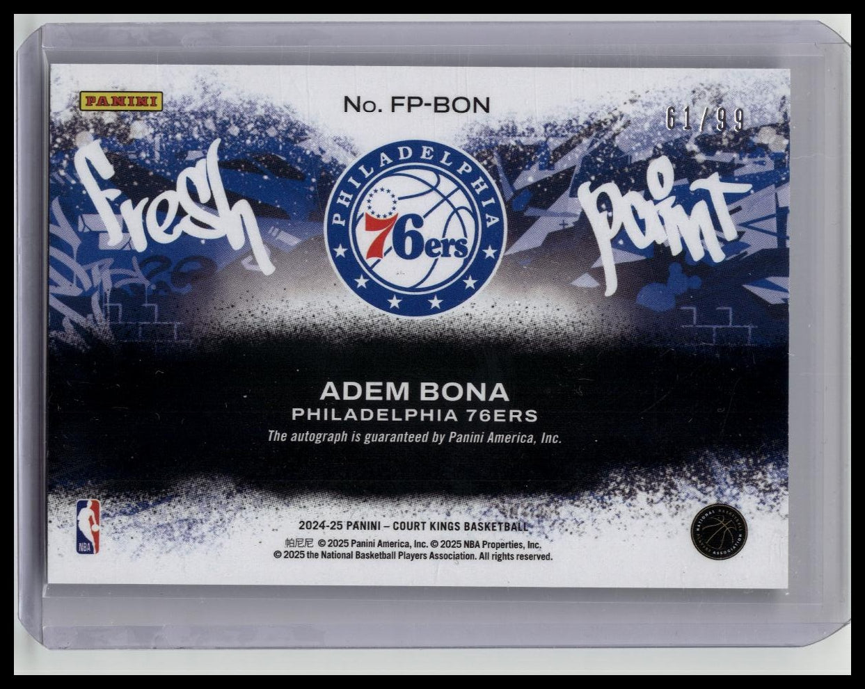 2024-25 Panini Court Kings Adem Bona Fresh Paint RC Ruby Auto /99