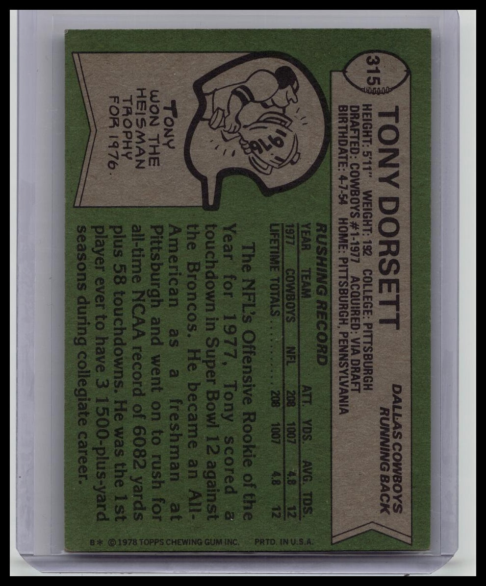 1978 Topps Football Tony Dorsett #315 Rookie HOF