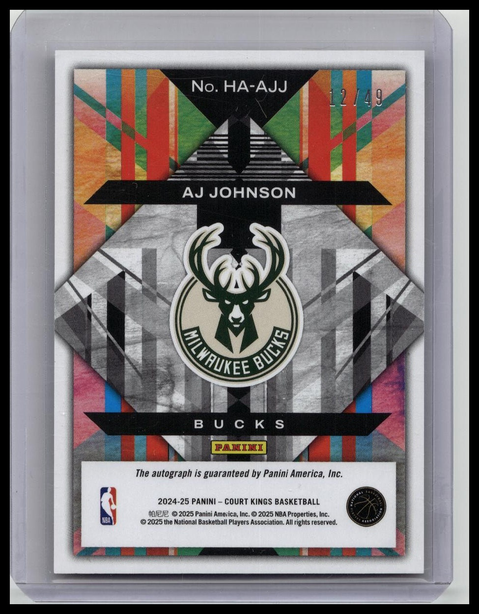 2024-25 AJ JOHNSON 13/49 AUTO PANINI COURT KINGS HEIR APPARENT RC AUTO