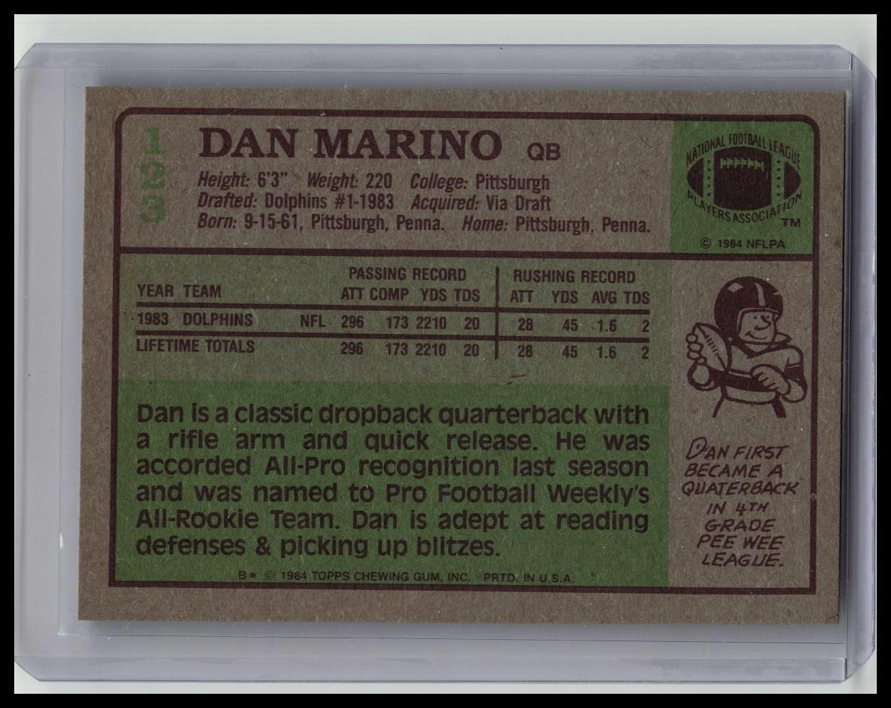 1984 TOPPS #123 DAN MARINO ROOKIE CARD RC MIAMI DOLPHINS HOF