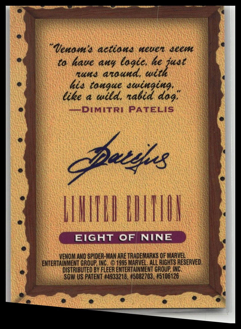 1995 Marvel Fleer Ultra Spider-Man Masterpieces Limited Edition Venom #8 of 9