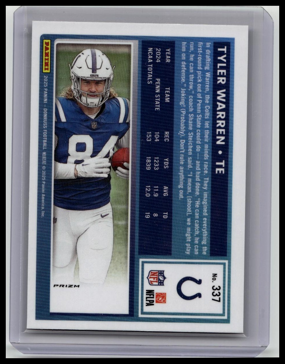 🔥2025 Panini Donruss Tyler Warren Rated Rookie Optic Preview Red Pandora #337🔥