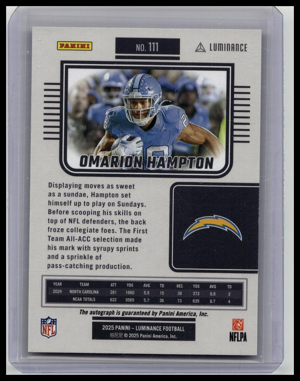 2025 Panini Luminance Omarion Hampton Gold Rookie AUTO RC /100