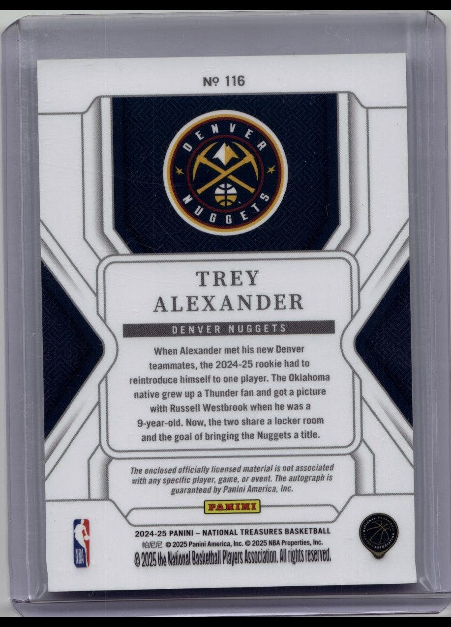 2024-25 National Treasures Trey Alexander Rookie Patch Auto RC Orange /75