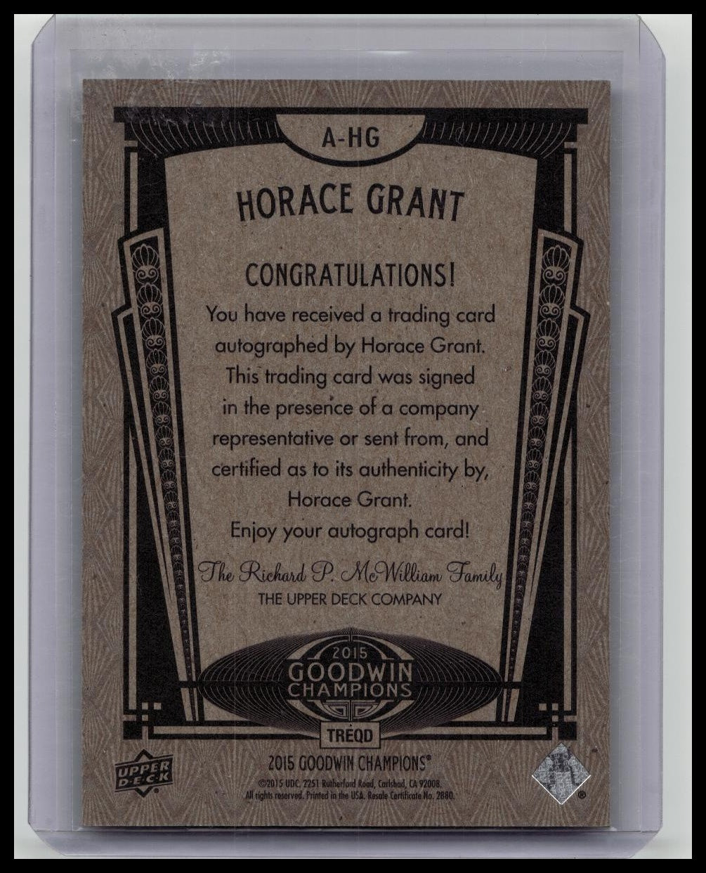 Horace Grant 2015 Upper Deck Goodwin Champions Autograph #A-HG Auto