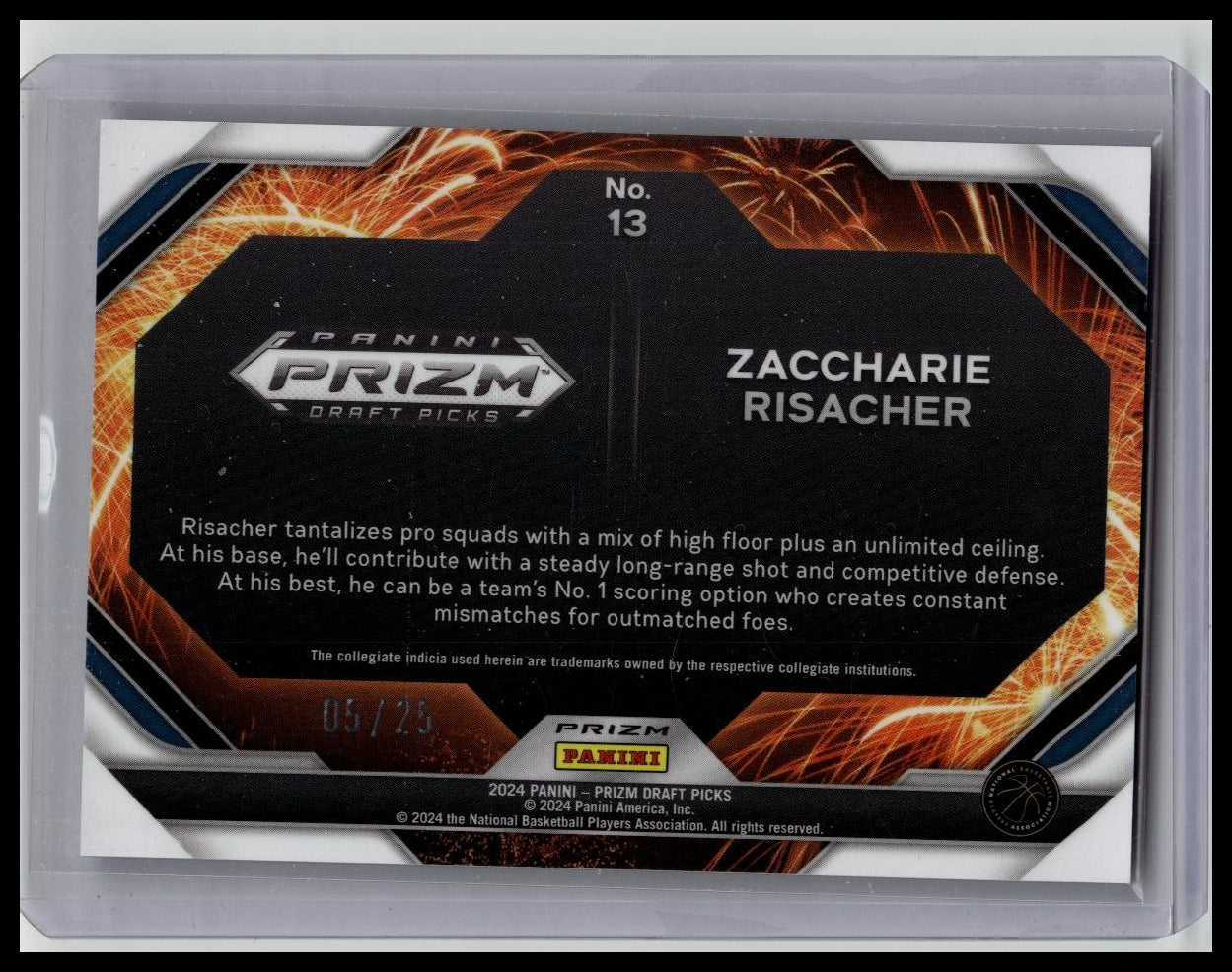 2024 Panini Prizm Draft Picks #13 Zaccharie Risacher Fireworks Mojo Prizm /25