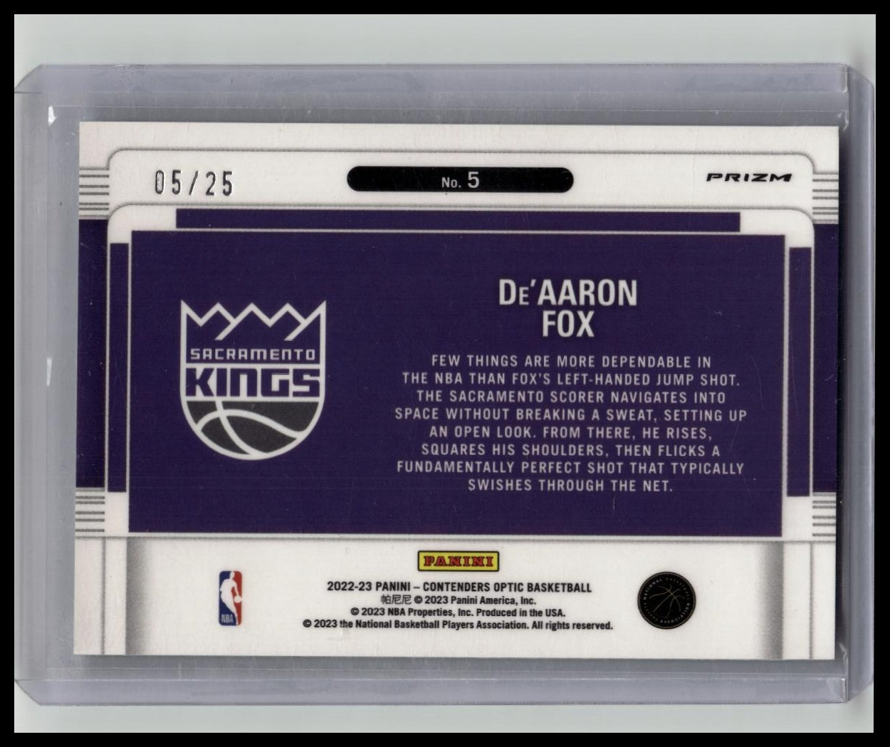 2022-23 Panini Contenders Optic DE'AARON FOX Green Pulsar Prizm /25 Kings