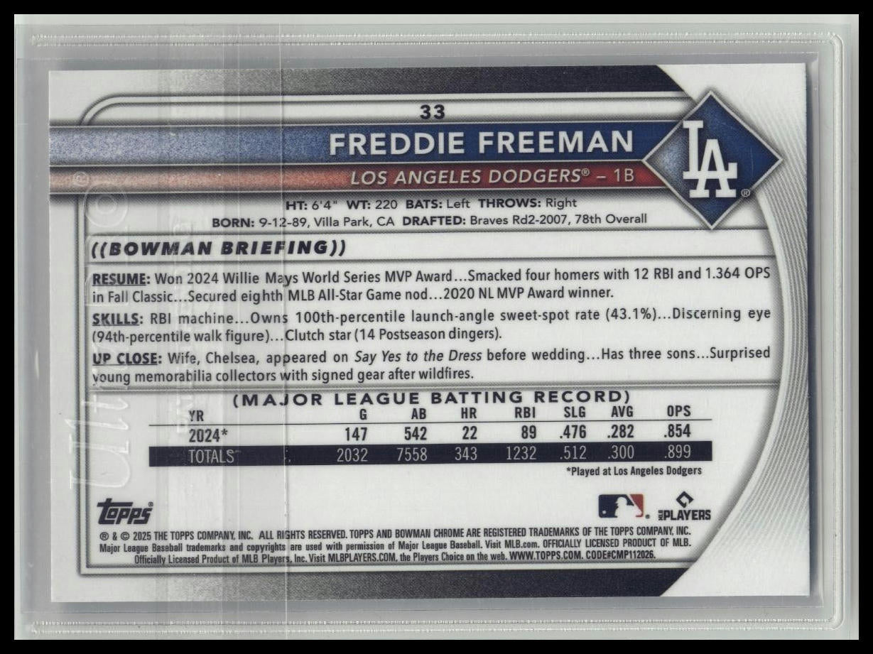 2025 Bowman Chrome Freddie Freeman Pulsar Refractor /399 Dodgers