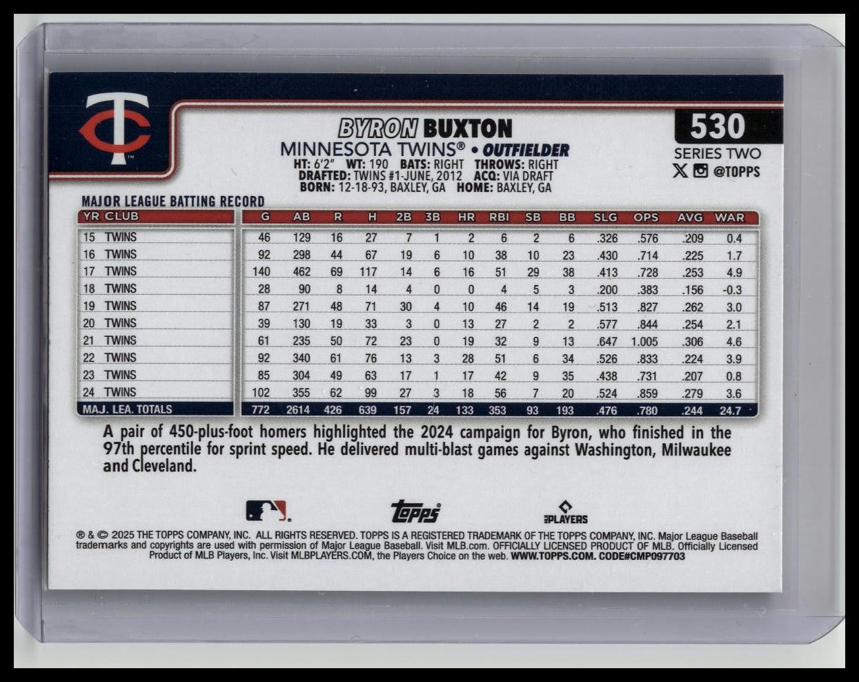 2025 Topps Series 2 Baseball Byron Buxton True Photo Variation SSP #530 Twins