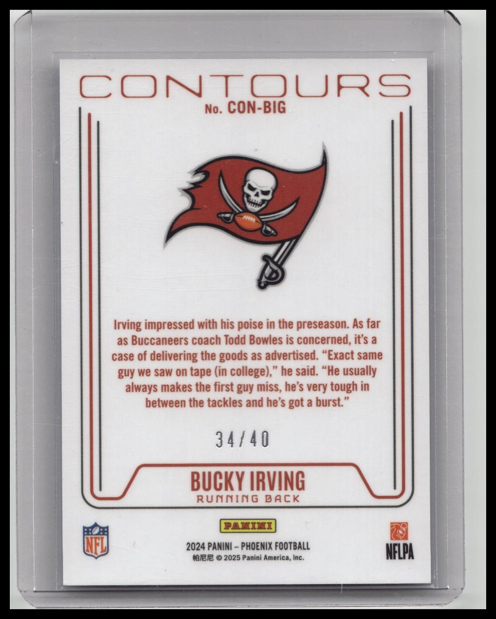 Bucky Irving 2024 Panini Phoenix Contours Teal Prizm 34/40 #CON-BIG Buccaneers