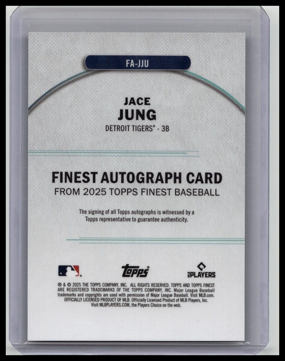 2025 Topps Finest Jace Jung Auto Green Refractor RC /75 Detroit Tigers