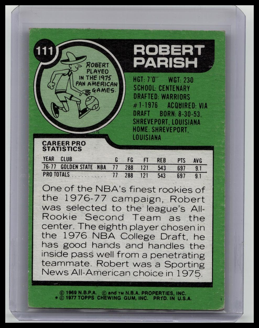 1977-78 Topps - Robert Parish #111 Rookie Card White Back