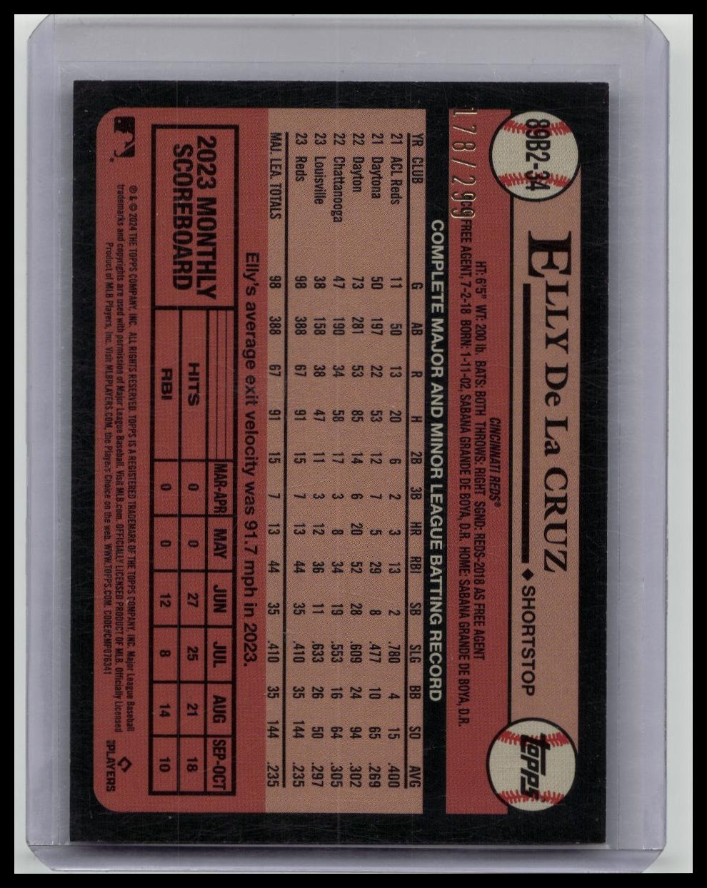 2024 TOPPS SERIES 2 #89B2-34 ELLY DE LA CRUZ RC 1989 TOPPS VARIATION BLACK /299