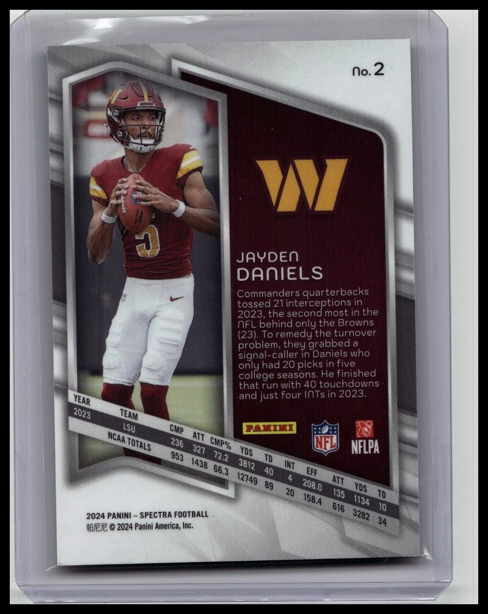 2024 PANINI SPECTRA #2 JAYDEN DANIELS ROOKIE RC