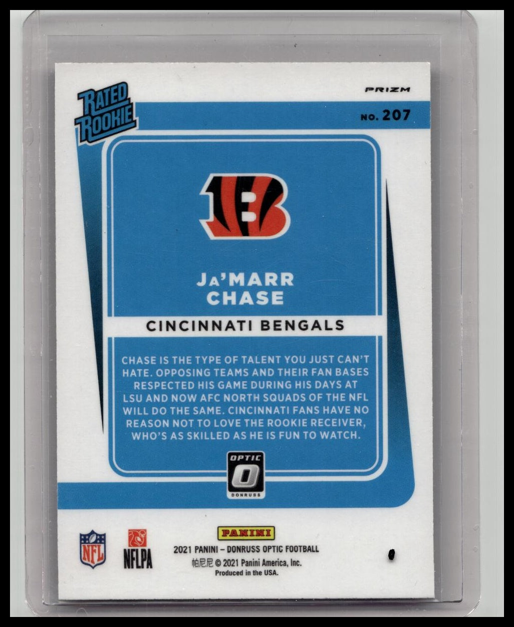 2021 Donruss Optic Ja'Marr Chase Pink Rated Rookie #207 Bengals