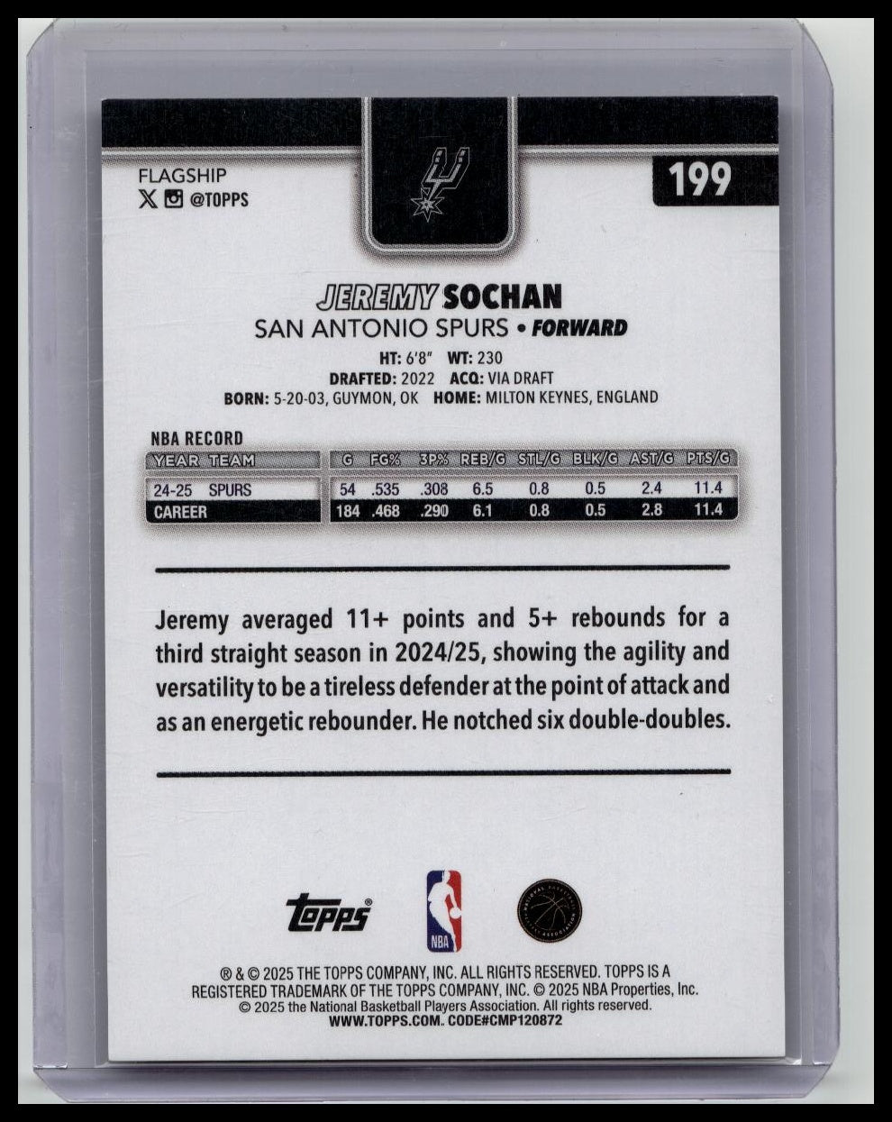2025 Topps Flagship Jeremy Sochan #199 Holo Gold Dynamite Foil /50 Spurs