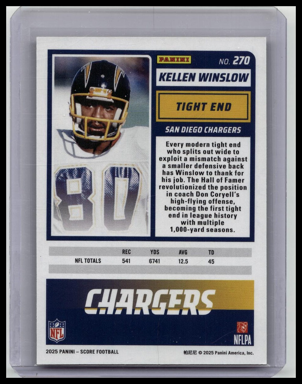 2025 Panini Score Kellen Winslow #270 Orange First Down Parallel /10 CHARGERS