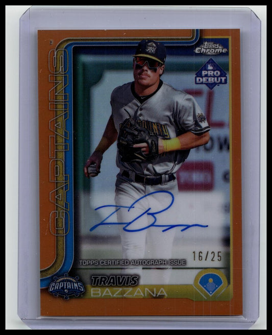 Travis Bazzana 2025 Pro Debut True Orange Chrome #'d/25 Auto Cleveland Guardians