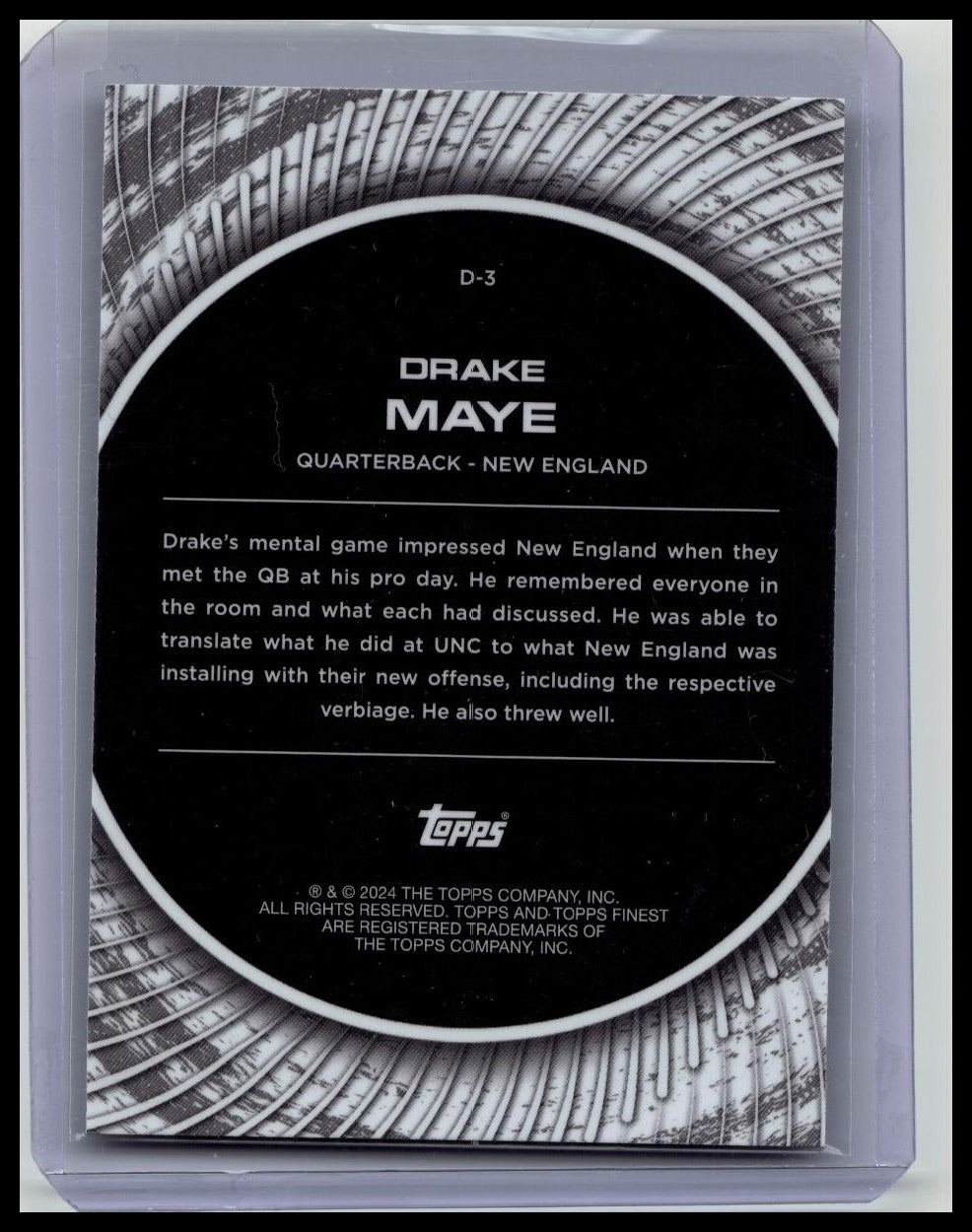 2024 Finest Drake Maye Debuts RC Rookie #D-3 Patriots