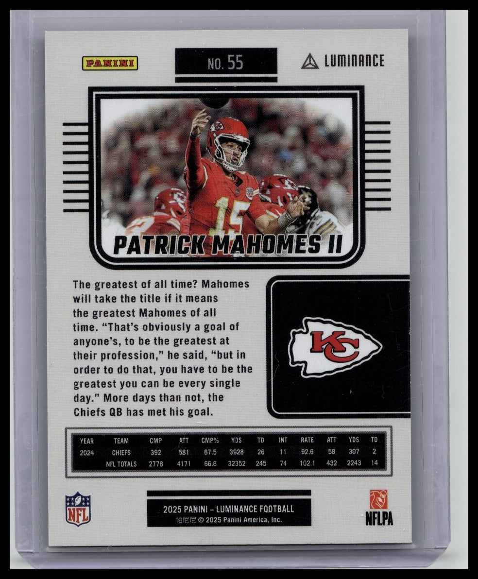 PATRICK MAHOMES 2025 Luminance BLUE /199 Parallel Kansas City Chiefs #55 SP