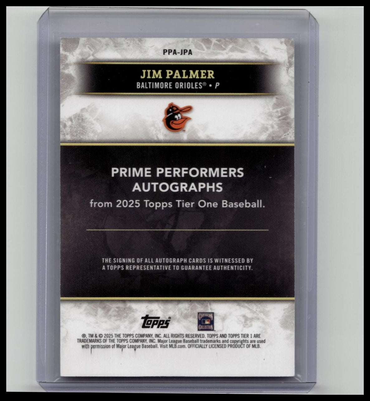 2025 Topps Tier One Prime Performers Jim Palmer Blue Foil Auto /99