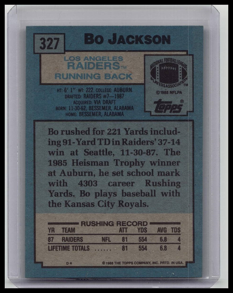 1988 Topps Bo Jackson Rookie #327