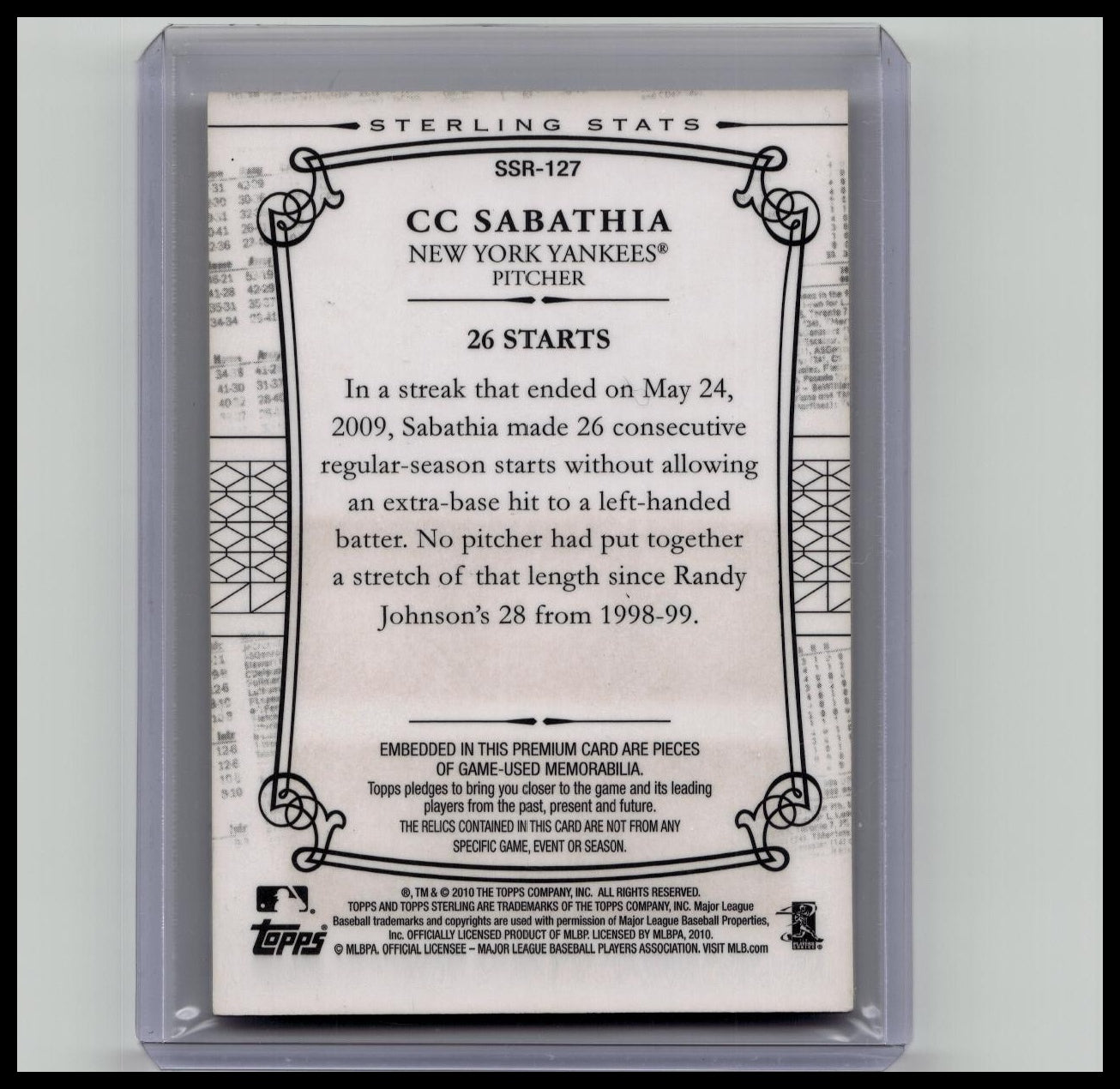 2010 Topps Sterling CC Sabathia Tag Patch Relic GAME USED /25
